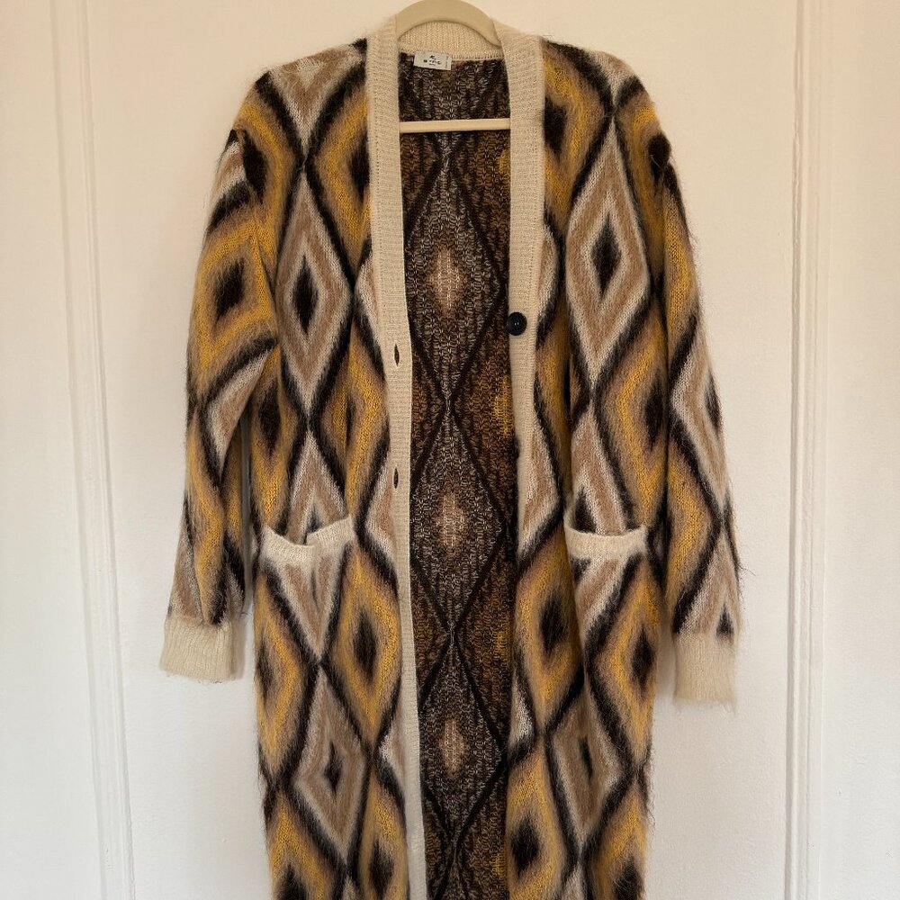 Etro diamond-print brushed-effect cardi-coat - 36